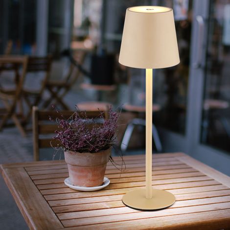 Tischlampe Außenleuchte dimmbar LED Tischleuchte Akku USB Gartenleuchte, Metall Kunststoff sandfarben opal, 3W 130lm warmweiß, DxH 10,6x36 cm