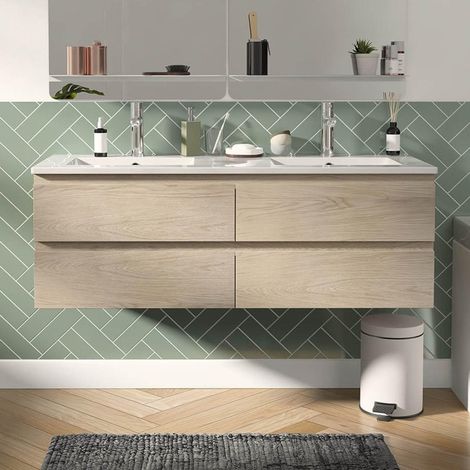 Ensemble double vasque SORRENTO 120cm avec plan céramique et robinets