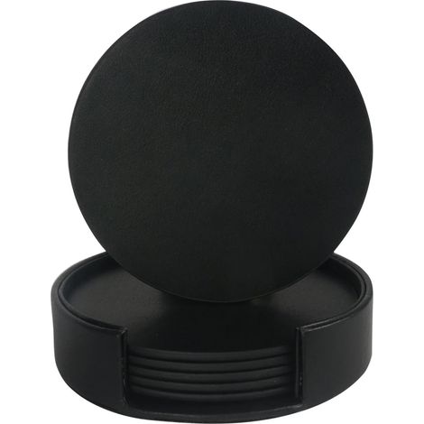 Dessous de verre avec support, lot de 6 dessous de verre absorbants, dessous de verre en cuir PU pour toute table, protection imperméable et résistante à la chaleur, adaptés à tous types de tasses (1/5)