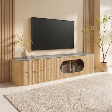 CHICFURN Mobile TV 172 x 38 x 45,5 cm in MDF naturale, vetrina in vetro grigio (1/5)