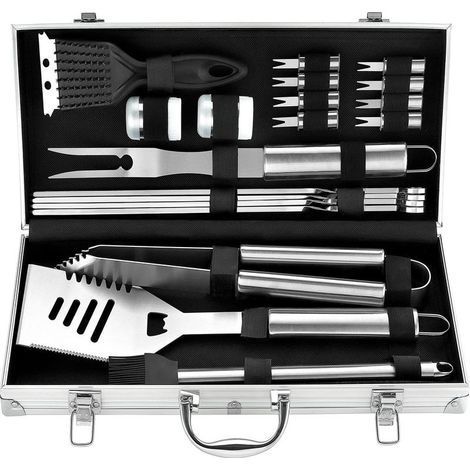 20PCS Kit Barbecue - Acier Inoxydable Barbecue Ustensiles de Gril dans Un Boîtier en Aluminium - Barbecue Ensemble d'outils pour Les Hommes (1/5)