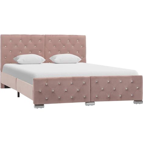 Lit adulte Contemporain Cadre de lit Rose Tissu 140 x 200 cm 83372 (1/5)