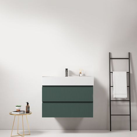 Mobile bagno sospeso cannettato 80 cm Verde Comodoro Lavabo in Resina Senza Specchio - Fiji Paint (1/4)
