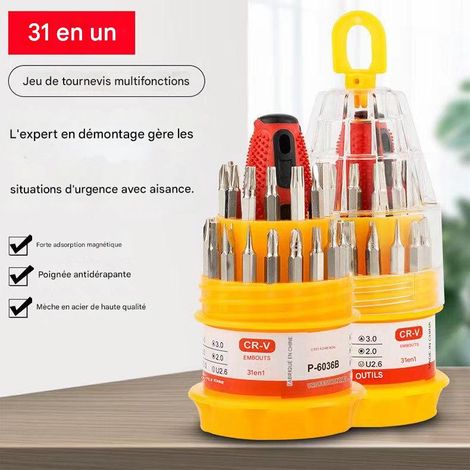 Jeu de tournevis multifonctionnel 31 en 1 - Acier CR-V - Magnétique - Rangement portable