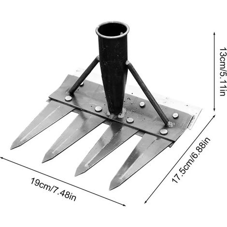 (4 dents) Râteau de jardin à main en acier au carbone, outil agricole, scarificateur, herse à clous, outil de désherbage (1/5)