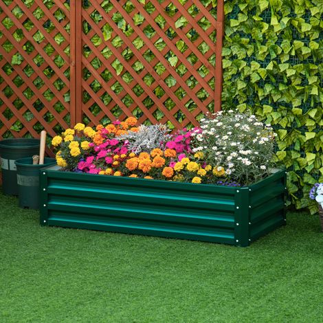 Carré potager de jardin rectangulaire tôle d'acier ondulée 120 x 60 x 30 cm foncé vert (1/4)