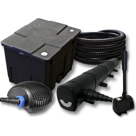 SunSun Komplettset: CBF-350 Teichfilter bis 12000L Teichfilteranlage Durchlauffilter, CTF-3800 Teichpumpe 3600l/h 20W, CUV-272 Teichklärer 72W, 25m Teichschlauch 25 mm, HJ-943 Springbrunnen 800l/h 16W (1/5)
