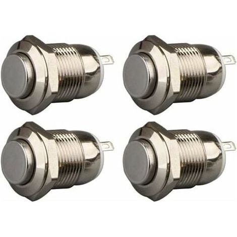 4pcs 12mm 3A 12V/24V/125V/250V AC Autobloquant Interrupteur Bouton Poussoir Étanche en Acier Inoxydable on Off Bouton-Poussoir Interrupteur(Tête Haute) (1/5)