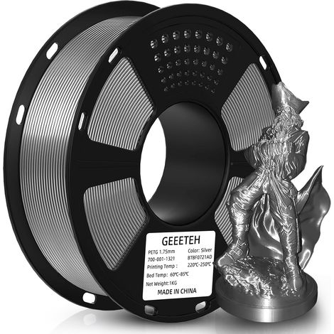 Filament 1.75 mm Argent, Filament PETG 1kg Spool pour Imprimante 3D (1/5)