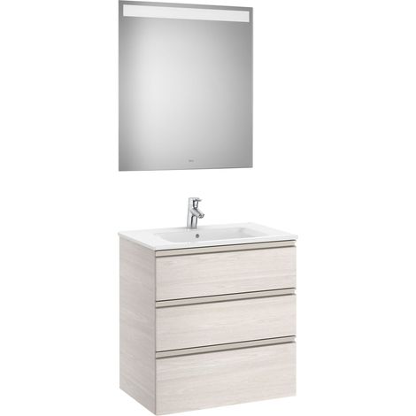 Conjunto de mueble 3 cajones, lavabo y espejo con LED THE GAP - ROCA Color: Fresno nórdico - Medidas: 705 mm (1/3)