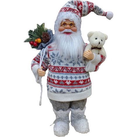 1 pièce Grande Poupée de Noël Santa Claus 12-pouces (30 cm) à l'échelle réelle avec Yeux Expressifs, Bras Articulés & Base Assise - Construction en Pl (1/5)