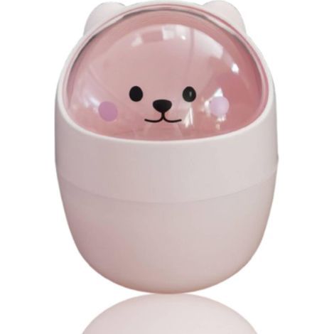 Mini Poubelle de Bureau Mignonne, Poubelle De Bureau Mignonne avec Couvercle en Forme d'animal De Dessin Animé Poubelles à Papier en Plastique Petite Poubelles pour Cuisine De Bureaus(Rose) (1/5)