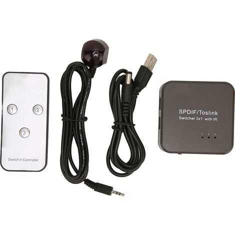 Répartiteur numérique SPDIF Toslink à fibre optique avec télécommande infrarouge, commutateur audio à fibre optique manuel bidirectionnel avec télécommande infrarouge et télécommande infrarouge à troi (1/5)