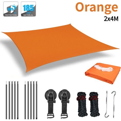 (Orange 2x4M) Voile d'ombrage de camping extérieure avec protection UV, imperméable et résistante au soleil. (1/5)