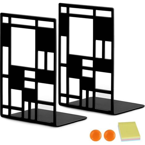 Metall Buchstützen 1 Paar Schwarz Quadratisch Rutschfest für Regal Büro Zuhause (1/5)