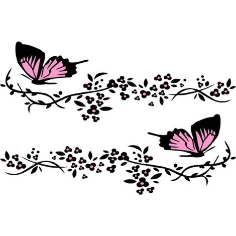 Lot de 2 autocollants pour voiture motif papillon et fleur, couleurs noir et rose, résistants et décoratifs pour carrosserie