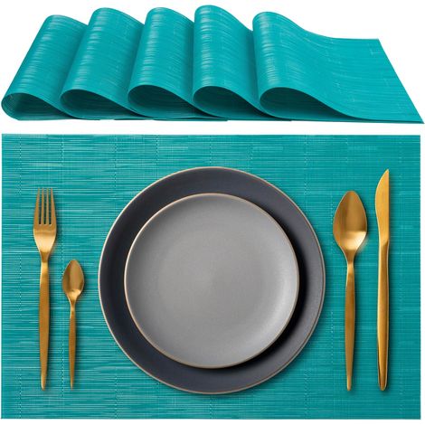 Elegante juego de vajilla de 45 x 30 cm, ideal para la cena, el almuerzo y el desayuno - 6 piezas - Lavable, resistente al calor, antideslizante y antimanchas, apto para la cocina y el comedor - Azul (1/5)