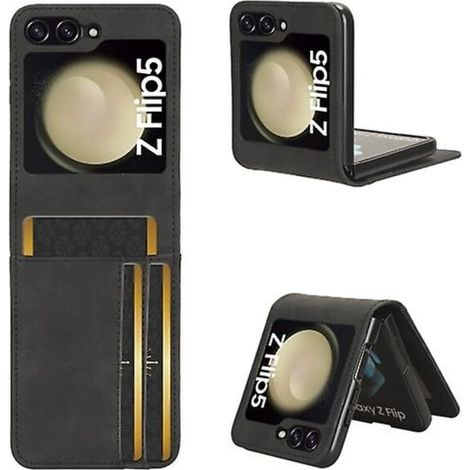 Custodia pieghevole in due parti per Samsung Galaxy Z Flip5 5G, con slot per scheda SIM, piacevole al tatto e di colore nero. (1/2)