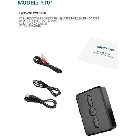 Récepteur-émetteur Bluetooth 5.0 LccKaa avec prise jack RCA et entrée auxiliaire sans fil pour lecteurs de musique, compatible avec les téléviseurs et les voitures (2 RCA) (1/5)