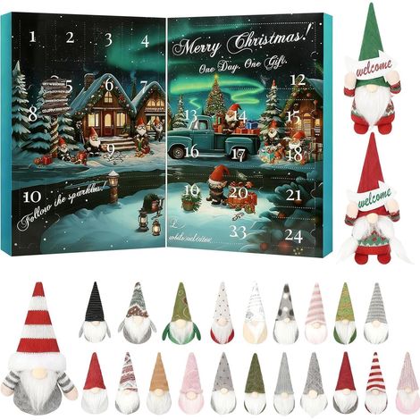 Calendrier de l'Avent avec motif de lutin, édition collector 24 jours Calendrier de Noël avec motif de lutin, pour sapin, salon, chambre, famille, adolescents, adultes (1/5)