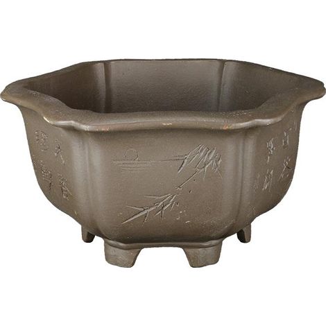 Vaso per bonsai esagonale (forma a fior di loto) in gres 30,5x30,5x17 cm - 2946Db