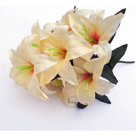 2 pièces lys artificiel 10 têtes faux lys fleur artificielle fête de mariage décor Bouquet maison hôtel bureau jardin artisanat Art décor Champagne (1/4)