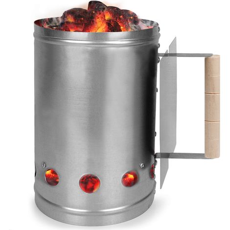 BBQ starter XXL ciminiera per carbone in acciaio con maniglia e paracalore 27,5x16cm (1/2)