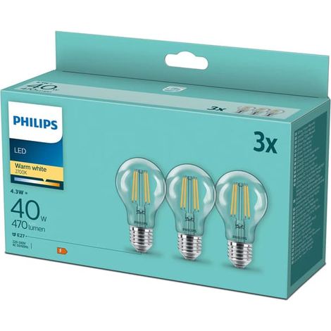 Lot de 3 ampoules LED E27 transparentes 40W 470lm (1/4)