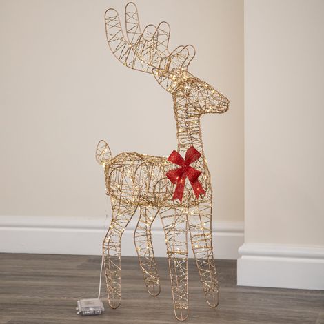74cm Battery Powered Light up Gold Twist Christmas Standing Reindeer (1/5)