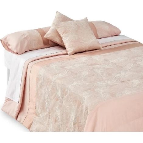Drap dessus de lit avec taie d'oreiller - JUANIO - Microfibre jacquard - Anti-acariens - Rose clair - 250x230 cm (1/4)