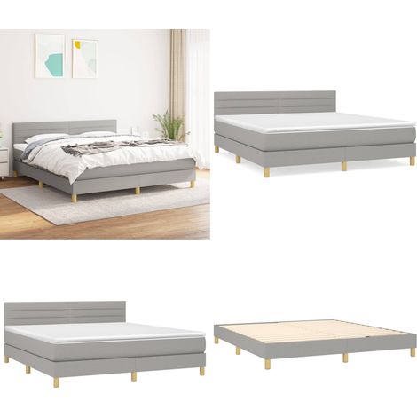 Sommier à lattes de lit avec matelas Gris clair 180x200cm Tissu - Lit Double - Lit Tapissier - Literie - Matelas À Ressorts Ensachés - Tête De Lit Ajustable - Home & Living (1/5)