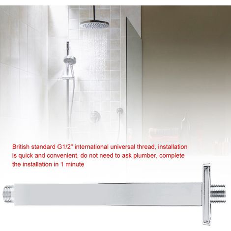 Bras de douche supérieur carré en acier inoxydable, fixation murale pour pommeau de douche de plafond de salle de bain (20 cm) (1/5)