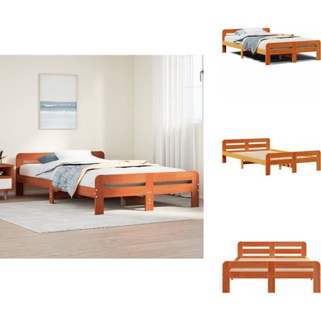 Cadre de lit sans matelas cire marron 135x190cm bois pin massif - Cadre De Lit - Cadres De Lit - Sommier - Meuble De Chambre À Coucher (1/5)