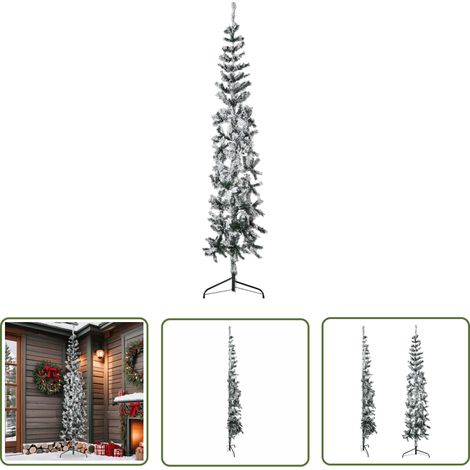 Neige floquée - vidaXL Demi sapin de Noël artificiel mince avec neige floquée 210 cm - Sapin de Noël mince (1/5)