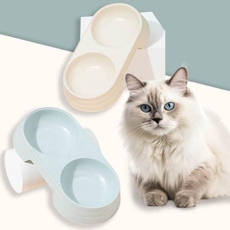 Gamelles doubles pour chat, 2 bols pour nourriture et eau, couleurs pastel, 21 x 10 x 4 cm (1/4)