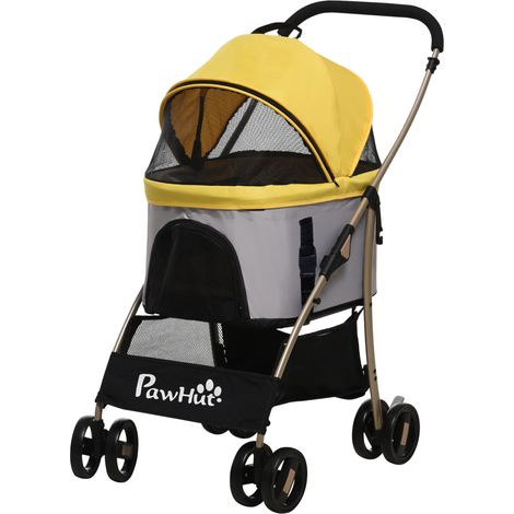 Chariot pour chien pliable, 1 panier + 1 sac, 82 x 49,5 x 98 cm, jaune (1/5)