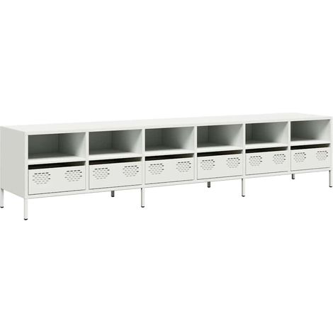 Meuble TV avec grand espace de rangement 202 x 39 x 43 cm design moderne pour salon en acier laminé à froid blanc (1/5)