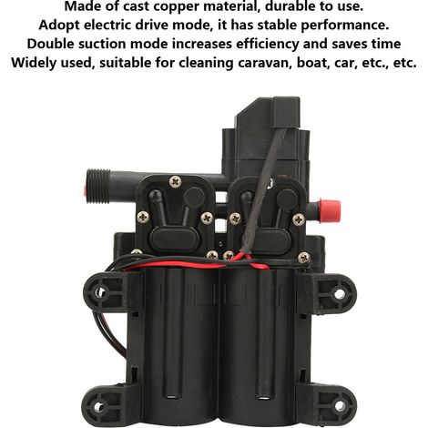 Pompe à membrane auto-amorçante électrique à double aspiration 12V 100W en cuivre moulé noire pour caravane bateau voiture 165x100x62mm modèle 3208 1 pièce (1/5)