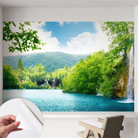 Papier peint autocollant Mural avec colle pour salon et chambre Décoration murale rapide Cascade naturelle 152x104 cm (1/5)