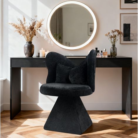 Chaise pivotante en tissu noir, sans accoudoirs, dossier papillon, rotation 360°,52 x 52 x 78 cm (1/5)