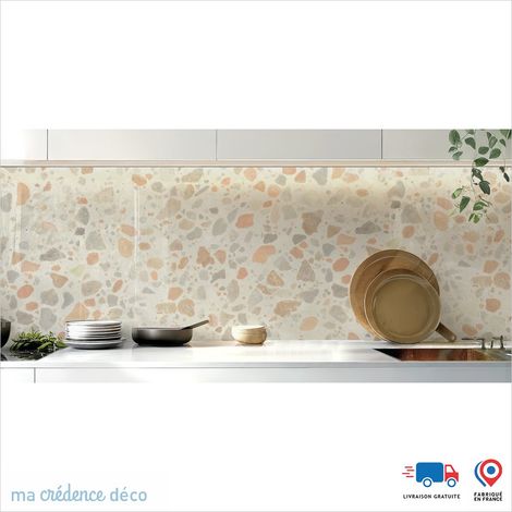 Crédence : Terrazzo pastel et coloré - Couleur Beige orange - Alu composite - 60 - 120 (1/3)
