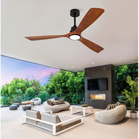 Deckenventilator 60 Zoll, dimmbare LED Beleuchtung, 6 Geschwindigkeiten, Fernbedienung, Metall und Holz, Walnuss und Schwarz (1/5)