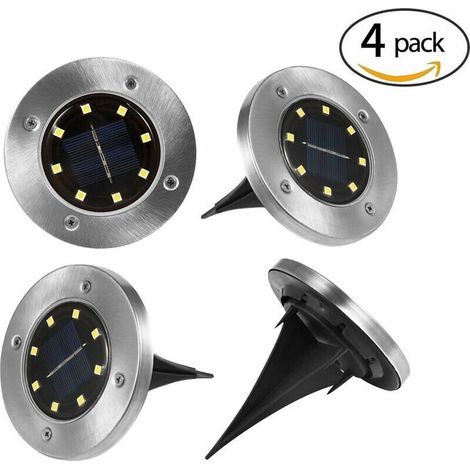 royaluxe -Lampes solaires sol Lot de 4 disques solaires Lampes de sol 8 LED Lampe jardin solaire Lampe exterie solaire IP65 pour jardin, allée, chemins lampe de table solaire Lumiere exterie sola (1/5)