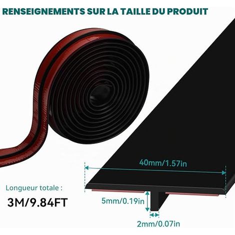 Barre de Seuil Transition Sol Profilé Transition (Noir,300x4cm) Baguettes Finition Autocollant Seuil Ou Jonction Parquet Carrelage (1/4)