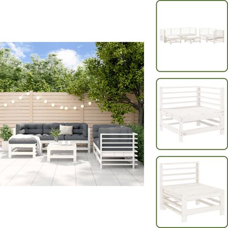 7-tlg. Garten-Lounge-Set Weiß Massivholz Kiefer - Gartensofa - Loungeset - Gartenmöbeln - Rattan Möbel - Kiefernholzmöbel