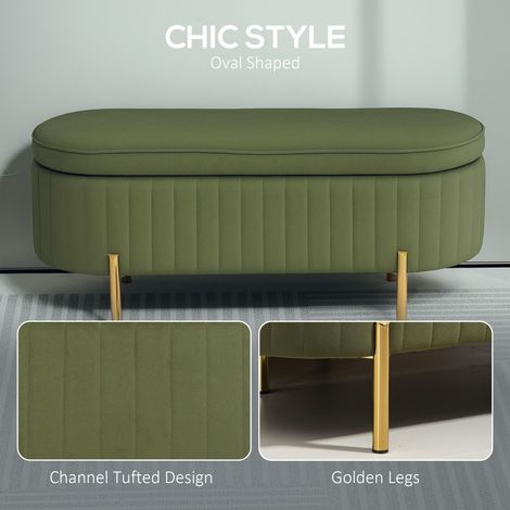 Banc de chambre capitonné vert foncé avec pouf à canaux, rembourrage épais et pieds en métal pour sièges supplémentaires (1/5)