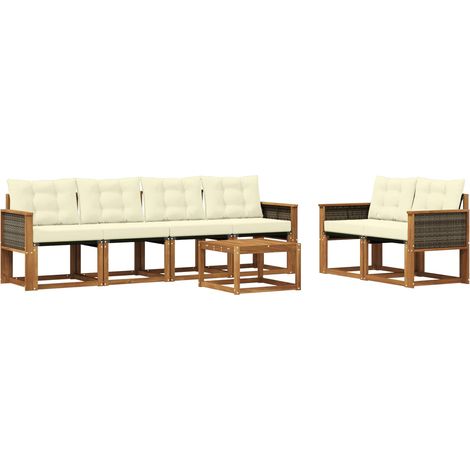 Conjunto de sofás de exterior con cojín 7 pcs Natural y Crema vidaXL