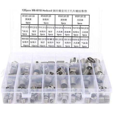 Kit d'insertion de réparation de filetage métrique en acier inoxydable M6-M18, 120 pièces, pour voiture (1/5)