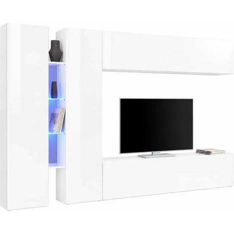 Mobile Armadio Porta TV Bianco Lucido 280x30x180 cm da Soggiorno (1/5)