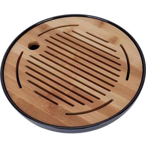 Rundes Bambus-Teetablett, Untersetzer für Teekannen, Serviertablett mit Abfluss und Wasserbehälter, Teeservice, Haushaltswaren, 25 cm (1/5)